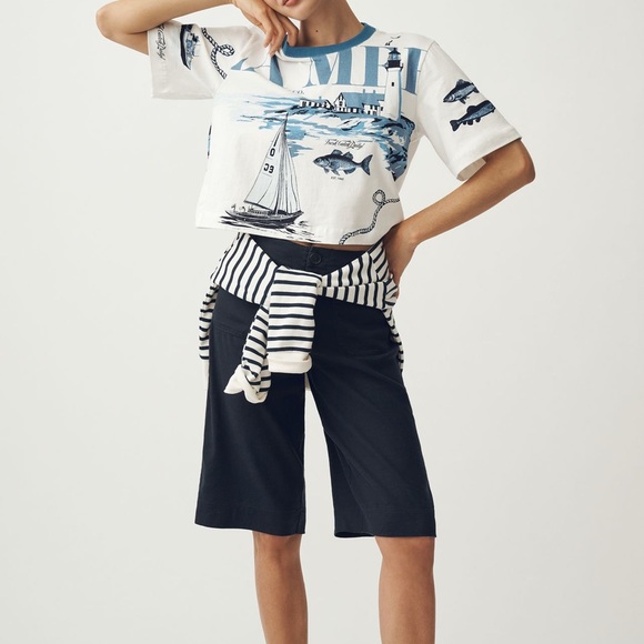 Anthropologie Maeve NWT The Corey Short-Sleeve Boxy Tee: Printed Souvenir Small - Picture 4 of 9